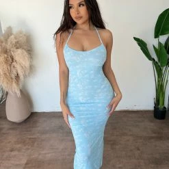 New Pink Shayla Halter Dress(Baby Blue)