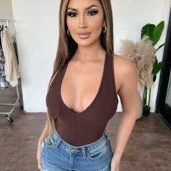 La Luxe Tops Raya Sleeveless Bodysuit(Chocolate)