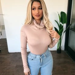 La Luxe Tiffany Turtle Neck Bodysuit(Nude)