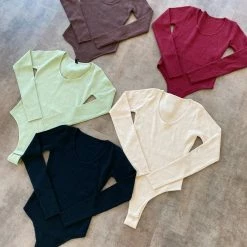 Hey Babe Lacey Long Sleeve Bodysuit(Burgundy)FINAL SALE Tops