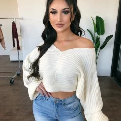 Hey Babe Sasha Sweater Top(Ivory)(FINAL SALE) Tops