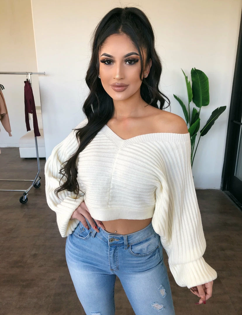 Hey Babe Sasha Sweater Top(Ivory)(FINAL SALE) Tops 1 Hey Babe Sasha Sweater Top(Ivory)(FINAL SALE) Tops