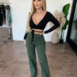 Vibrant Bottoms Kyrie High Rise Flare Pants(Olive)