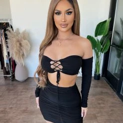 Sabora Tops Ashley Skirt Matching Set(Black)