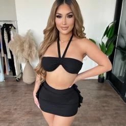 Ree Bees Hazel 3 Piece Bikini Set(Black) Tops