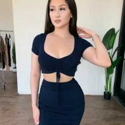 ERIKOOTD Tops Annie Short Sleeve Set(Navy)FINAL SALE