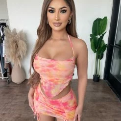 New Pink Tiff Tie Dye Set(Orange Red) Tops