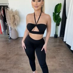 La Luxe Mavis Halter Matching Set(Black) Tops