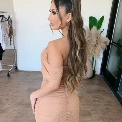 Woven Pink Dresses/Rompers Rebecca Off Shoulder Dress(Mocha)