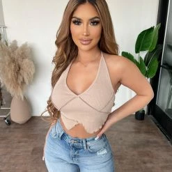 ANWND Tops Cassie Halter Cropped Top (Mocha)