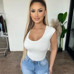 Wasabi + Mint Tops Jamie Short Sleeve Bodysuit(Ivory)Final Sale