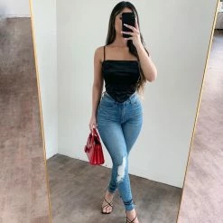 Hera Collection Tops Sabrina Satin Cami Top(Black)