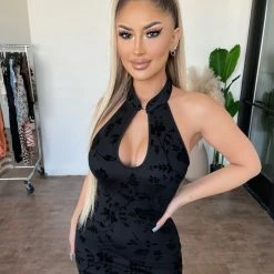 New Pink Dresses/Rompers Nita Halter Floral Dress(Black)