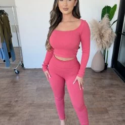 ANWND Dillian Ribbed Leggings(Garnet Rose)