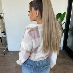 Timing James Plaid Fur Jacket(Off White/Taupe/Lavender)