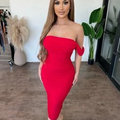 Cameo Ella Off Shoulder Dress(Red) Dresses/Rompers