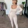La Luxe Sophia Long Sleeve Jumpsuit(Cream)