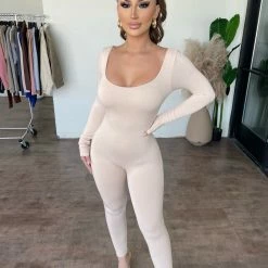 La Luxe Sophia Long Sleeve Jumpsuit(Cream)