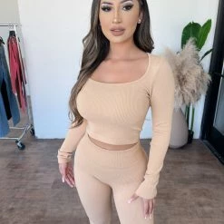 ANWND Dillian Ribbed Leggings(Taupe) Bottoms