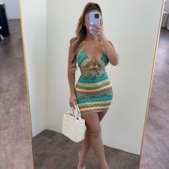 La Luxe Regina Dress(Green/Blue/Orange Multi)