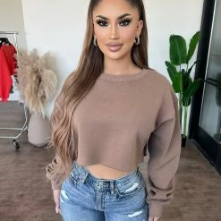 Tic Toc Billy Cropped Sweater Top(Coffee) Tops