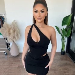 La Luxe Evalie Skirt Set(Black) Tops