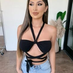 Tresser Brooke Halter Wrap Top(Black) Tops