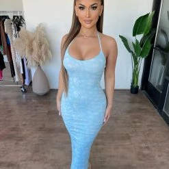 New Pink Shayla Halter Dress(Baby Blue)