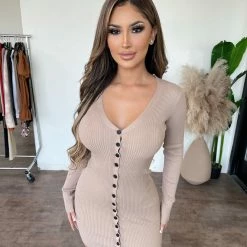 Feel In Dresses/Rompers Harper Button Dress(Taupe)