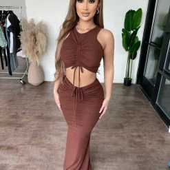 Yabes Skye Sleeveless Set(Brown) Tops