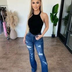 Vibrant Bottoms Ethan High Rise Flare Pants(Dark)