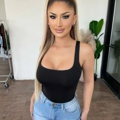 Hey Babe Tops Agness Tank Bodysuit(Black)