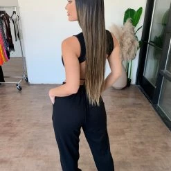 Hey Babe Terrance Waffle Joggers(Black)