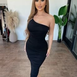 Skylar + Madison Cherri One Strap Dress(Black) Dresses/Rompers