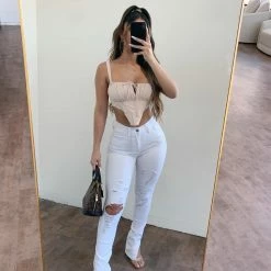 Audrey 3+1 Rachel Tank Crop Top (Cream) Tops