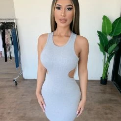 Hey Babe Nelly Tank Dress(Heather Grey) Dresses/Rompers