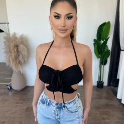 Tic Toc Tops Lisa Halter Tie Top(Black)