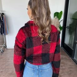 Love Tree Ivy Zipper Sweater(Red/Black) Tops