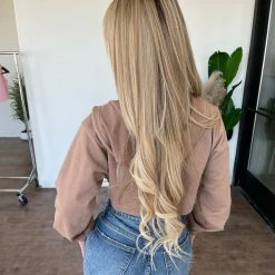 Blue Blush Shirley Cropped Hoodie(Light Brown)