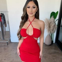 La Luxe Dresses/Rompers Shelby Halter Dress(Red)