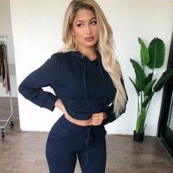 Rosio Lucas Semi Crop Hoodie(Navy Blue)