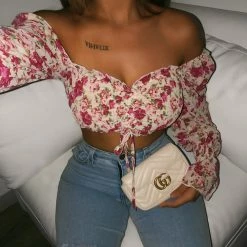 O.Vianca Tops Clara Floral Print Top(Beige/Burgundy)