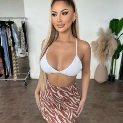 Audrey 3+1 Francisca Zebra Print Skirt(Brown Combo)