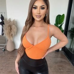 La Luxe Tops Peyton Cami Bodysuit(Orange)