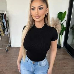 La Luxe Ivone Short Sleeve Bodysuit(Black)