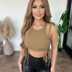 Tic Toc Tops Adora Cropped Top(Olive)