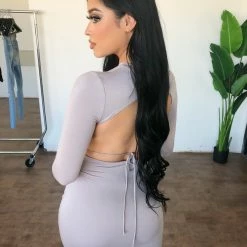 Hey Babe Dresses/Rompers Heidi Open Back Dress(Grey)FINAL SALE