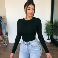 ERIKOOTD Harmony Long Sleeve Bodysuit(Black) Tops