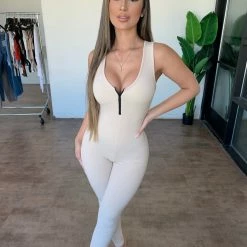 La Luxe Tops Terri Tank Jumpsuit(Cream)