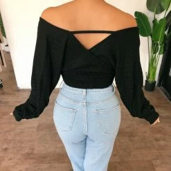 La Luxe Doreen Long Sleeve Top(Black) Tops